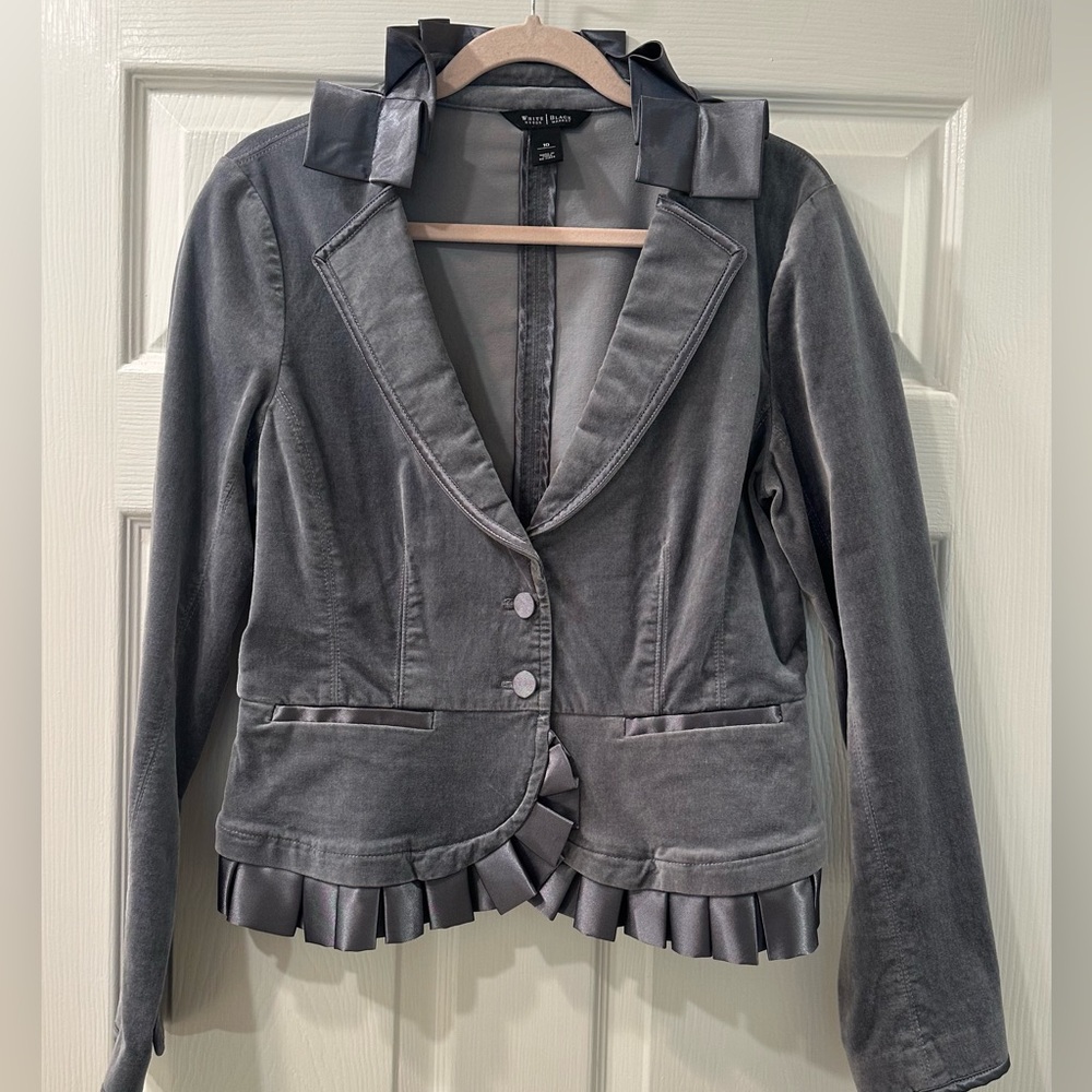 White House Black Market Gray/Silver Velvet Ruffled Blazer